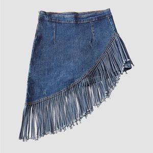 Denim Mini Skirt with Fringe